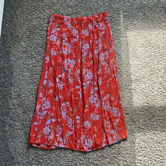 Free People Retro Love Midi Floral Skirt in Burnt Orange Size 8 - Picture 6 of 6